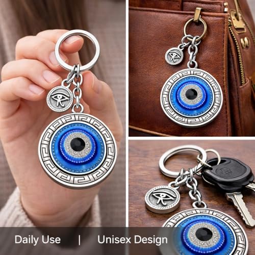 Image of AutokraftZ Blue and Silver Evil Eye Keychain for Bike /Car - Stylish, Protective & Anti-Rust Key Ring, Durable Design, Perfect for Riders & Drivers, Adds Unique Touch to Your Vehicle (Pack of 1)