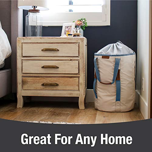 CleverMade Backpack Laundry Duffle Bag Tote with Comfortable Shoulder Straps and Durable Handles - Extra Large Capacity Polyester Clothes Hamper with Drawstring Top Closure Lid, Cream