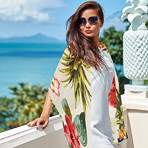 Vintage Tropical Flowers Pineapple Pattern Women Soft Chiffon Pashmina Shawl Wrap Scarf For Bridesmaid Wedding Formal Party Evening Dress #TOP6