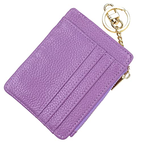 Image of Womens Slim RFID Credit Card Holder Mini Front Pocket Wallet Coin Purse Keychain, Lichee Lightpurple, small,