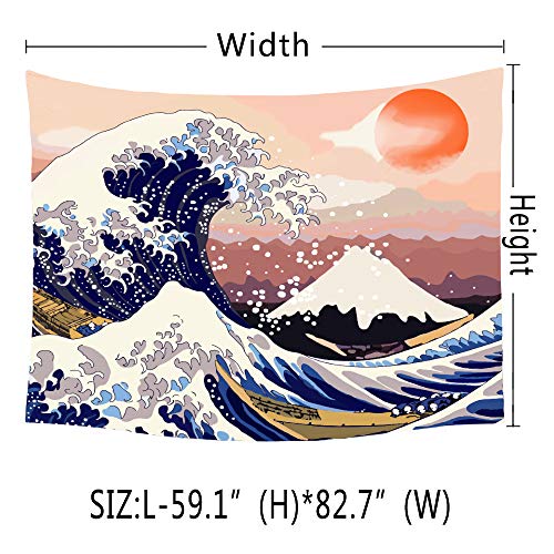 Tapeçaria Hexagram Ocean Wave, tapeçaria The Great Wave, tapeçaria de montagem Fuji, tapeçaria de pa