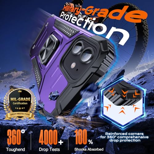 Image of Anqrp Heavy Duty Red Case for iPhone 12 /12 Pro Case with Enhanced Ring Holder Grip Stand, Military Grade Shockproof Rugged Drop Protective Silicone Hard Slim iPhone 12 Phone Case Cover,Purple