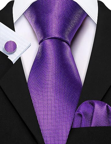Image of Barry.Wang Plain Men Silk Ties Extra Long Satin Necktie for Wedding Business Handkerchief Cufflinks Set Solid Colors