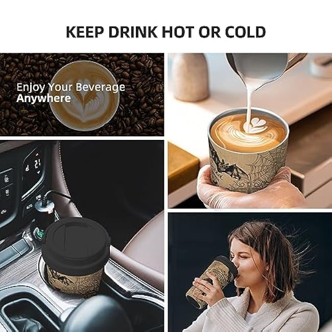 bassyil Halloween Vintage 17oz Insulated Coffee Mug with Flip Lid Handle Witch Spooky Themed Stainless Steel Insulated Travel Tumbler Spill Proof Halloween Cup Gift for Women Men Adults