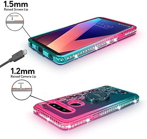Silverback Compatible for LG V30 Case,LG V30 Plus/V30S, Moving Liquid Holographic Sparkle Glitter Case with Kickstand, Bling Diamond Bumper with Ring Stand Slim Protective LG V30 Plus/V30S -GR