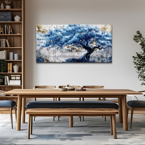 ERQINHUA Blue Tree Wall Paintings Canvas Wall Art For Living Room Large Wall Decor For Bedroom Office Decorations Farmhouse Abstract Watercolour Pictures Artwork Home Decor Ready To Hang 20"X40"