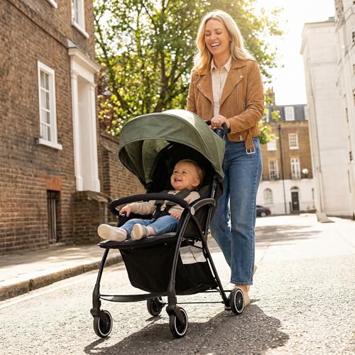 Image of Mothercare Baby Stroller Lightweight One-Key Fold 0-3 Years Green | Lightweight 4.6kg frame with 360 swivel wheels and one-key fold mechanism for easy storage and transport