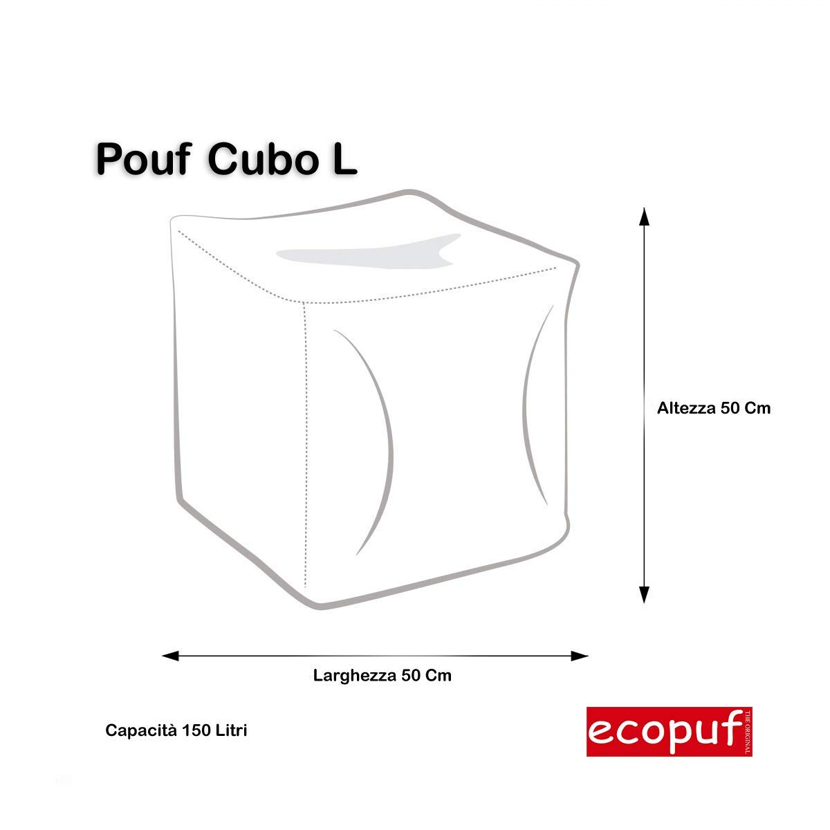 Ecopuf Cube L Pouf Poggiapiedi Quadrato in Ecopelle Pieno di Palline di Polistirolo - Puff 50x50cm