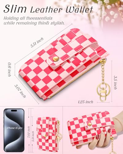 Bistup Credit Card Holder Wallet for Women - Cute Small for Ladies Teen Girls Female Rfid Checkered Plaid Leather Cardholder Wallets Organizer Purse Girly Aesthetic Print Unique Zipper2
