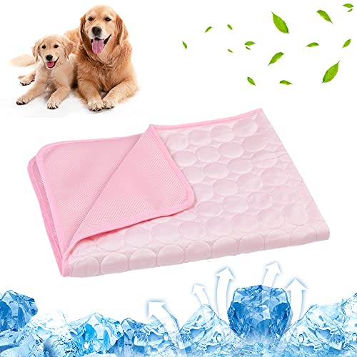 Mateju Dog Cooling Mat, Reusable Pet Cool Mat, Washable Puppy Training Pad, Easy-Fold Pet Cool Mat for Home Travel, Self Cooling Pad for Dogs Cats in Hot Summer (60x50cm,Pink)