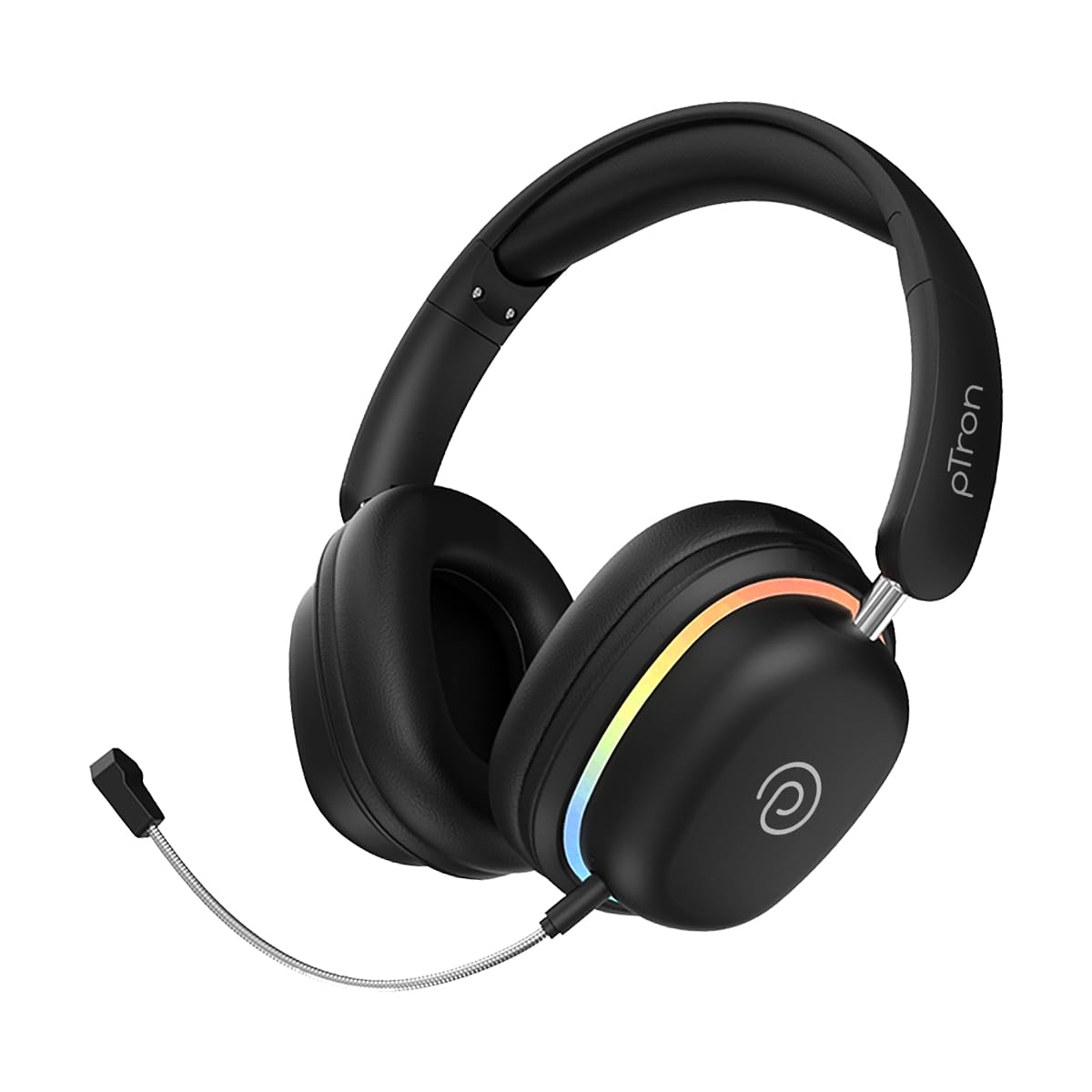 pTron Studio Xtreme, 70hrs Playtime, 40ms Low-Latency, Wireless Over Ear Headphones w/Detachable Mic & TruTalk ENC Calls, 40mm Drivers, RGB Lights, BT5.4, Dual Device Pairing & Type-C Charging (Black)-image-24
