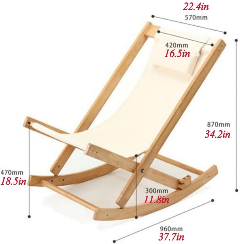 Rocking Lawn Chairs Foldable, Recliner Chair for Living Room, Wooden Frame Modern Accent Chair Reclining Patio Lounger Chair with Cushions Single Leisure Chair for Yard Beach (Color : Brown)
