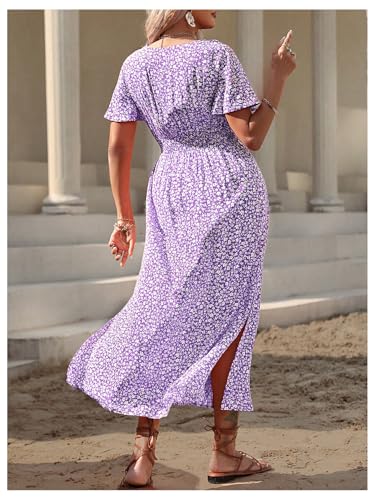 Image of Floerns Women's Plus Size Boho Floral V Neck Short Sleeve A Line Long Dress