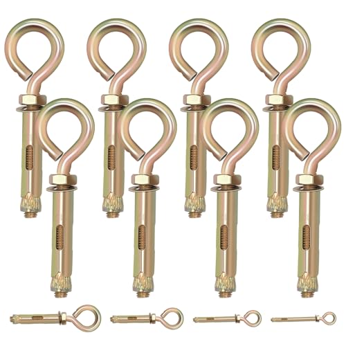 Image of Tanstic 8Pcs M16 Heavy Duty Carbon Steel Gold Tone Eye Bolts for Wall Ceiling Concrete Masonry