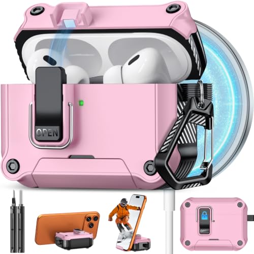 Image of Pohgelan for AirPods 2nd /1st Case with Safety Lock-Pink | Magnetic Automatic Lock with Cleaning Kit&Keychain,Compatible with Magsafe