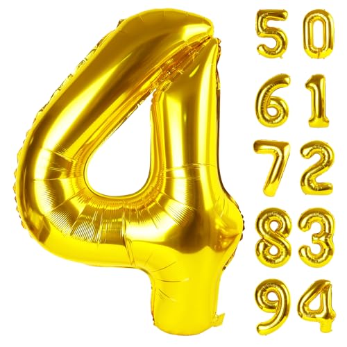 Image of Gold 4 Balloon, Number Balloon 40 Inch, 4th Gold and Black Party Decorations, Four Large Numbers for Party Decor, Number 4 Balloon