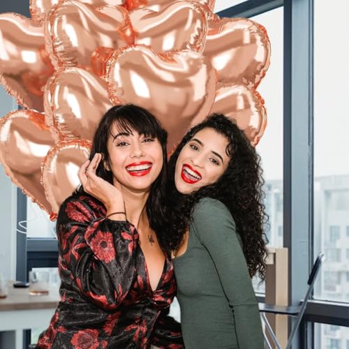Image of Rose Gold Heart Balloons，18 Inch Foil Mylar Love Heart Shaped Balloons for Anniversary Wedding Engagement Celebration Birthday Party Baby Shower Valentines Decorations(12Pcs)
