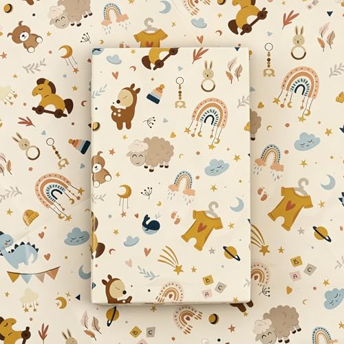 4 Sheets New Baby Wrapping Paper Bohemian Girl Boy Wrapping Paper for Newborn Baby Shower Rainbow Birthday Christening