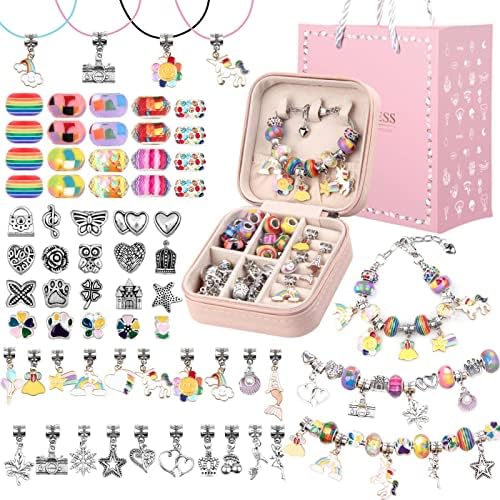 UFU Charm Bracelet Making Kit Girls Beads for Jewelry Making Kit, Unicorns Arts Crafts Gifts Set for Teen Girls Age 5 6 7 8-12, with a Portable Bracelet Organizer Box