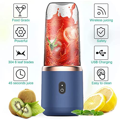 Personal Blender multifunctionele, draagbare blender, USB-blender, mini-mixer met 6 messen, smoothiemaker met 2 draagbare bekers, 400 ml, voor fruit, groenten, shakes en ijsversnipperaar - Afbeelding 3