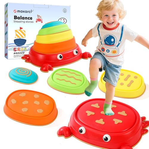 Image of makarci Crab Stepping Stones for Kids,5pcs Double Anti-Slip Balance Sensory Stepping Stones Promoting Toddlers’ Sensory and Coordination Development，Indoor and Outdoor Play for Kids 3-8