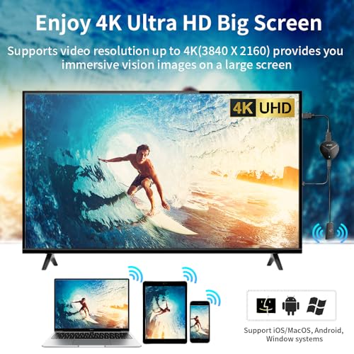 Image of 4K Wireless HDMI Display Adapter, WiFi Casting Media Video & Audio Dongle for i-Phone, i-Pad, Android, Mac, Windows Screen Mirror to TV /Projector /Monitor, Support AirPlay, Miracast, DLNA, Black