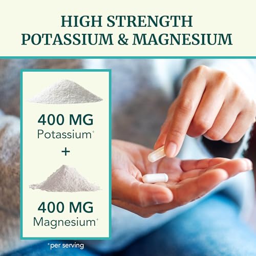 Image of Potassium Magnesium Supplement | High Strength Electrolyte Balance for Heart Health & Muscle Support | 400 MG Potassium + 400 MG Magnesium | Energy, Bone Health, Sleep & Mood Support | 90 Ct.