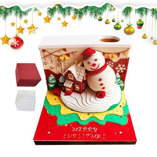Jlobnyiun Calendrier de bureau 3D | Bloc-notes Artistique Noël avec – vue 9