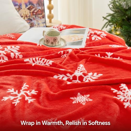Image of BEDELITE Christmas Throw Blanket- Cozy Holiday Blanket with Red Snowflake Design, Soft Lightweight Fleece Christmas Blanket for Couch & Bed, Festive Home Decor & Gift, 50 inchx60 inch