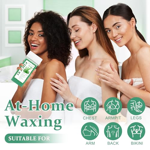 Image of Roll on Wax Cartridge, 4 Hair Removal Aloe Vera Ｗax Cartridge with 10 Pack Cleaning Oil Wipes, Depilatory Wax Roller Refill for Women Sensitive Skin