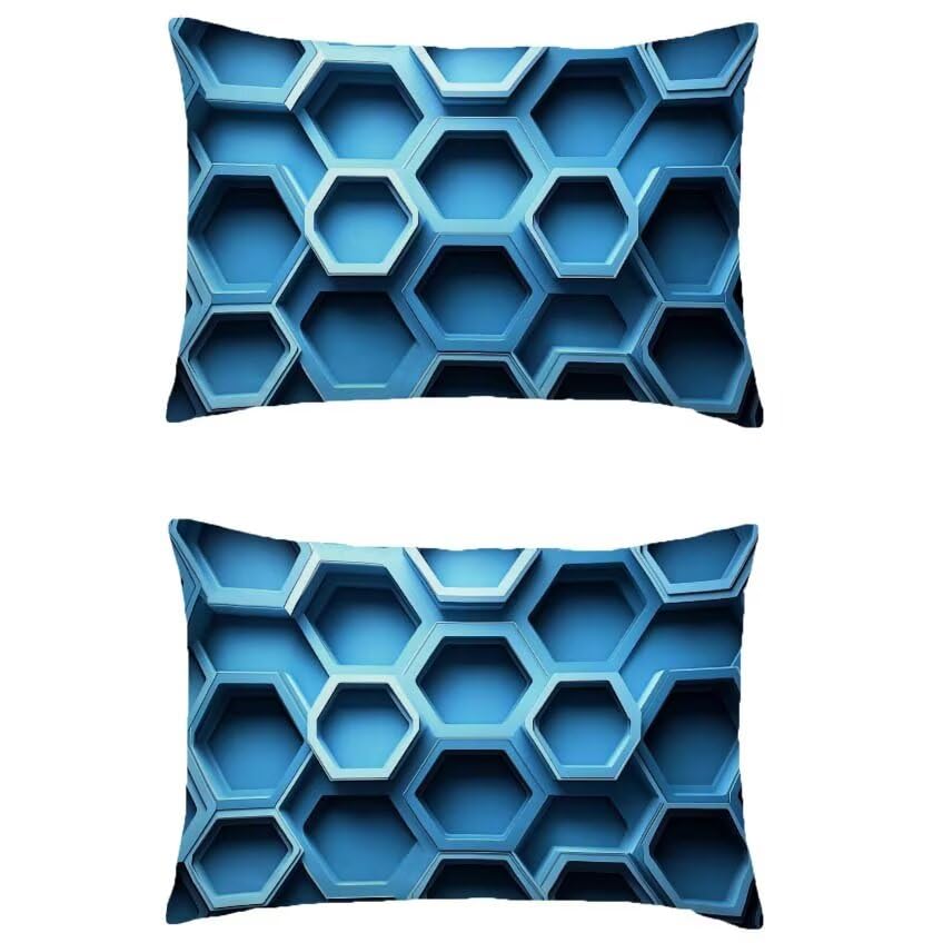 Taie oreiller double face imperméable 60x80cm pour coussin de salon extérieur bleu