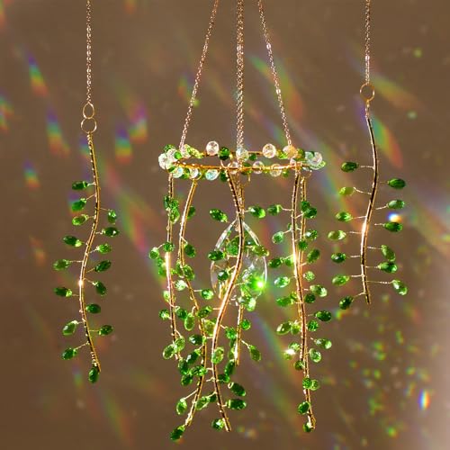 Suncalla 3 Pcs Crystal Suncatchers for Window Boho Decor Plant Sun Catchers Green Plants Artificial Hanging Wind Chime Sun Catchers with Chain Making Rainbow Indoor Outdoor Decor Plant Lover Gift