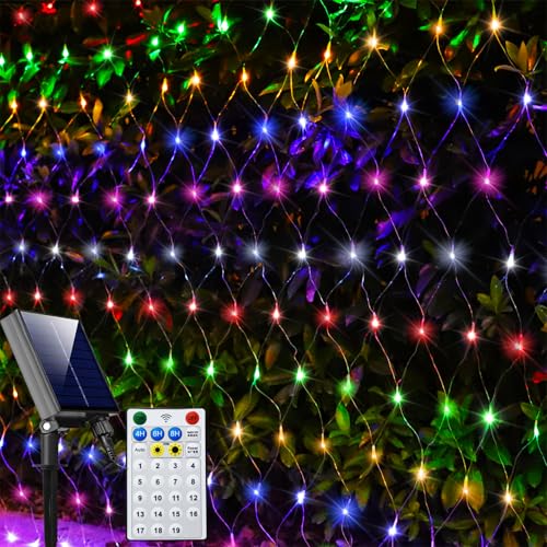 Curyidy Solar Net Lights Outdoor Mesh Lights Christmas Waterproof 19 Modes Timer Tree Wrap for Fence Garden Yard Bushes Trunk Halloween Christmas Decor (6 Colors)