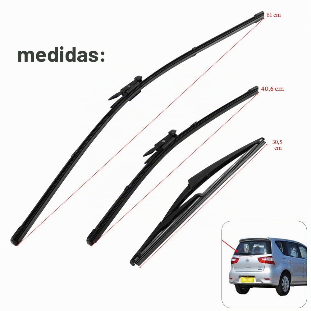 Juego de escobillas de limpiaparabrisas para Parabrisas Delantero y Trasero de Coche de 3 uds para 2007 2008 2009 2010 2011 2012 2013 24/16/12 escobillas de limpiaparabrisas