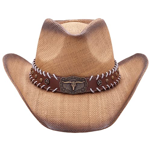 Retro Rodeo Wild Western Cowboy Hats For Men And Women - Bull - Brown - 2 #TOP1