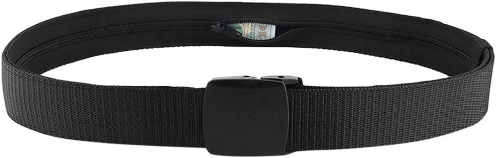 Tomppy Men's Travel Money Belt Hidden Money Pocket Cashsafe Anti-Theft Wallet Belt with Plastic Buckle (Free, Black)