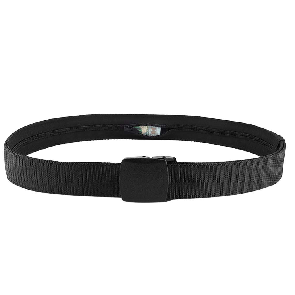 Tomppy Men's Travel Money Belt Hidden Money Pocket Cashsafe Anti-Theft Wallet Belt with Plastic Buckle (Free, Black)