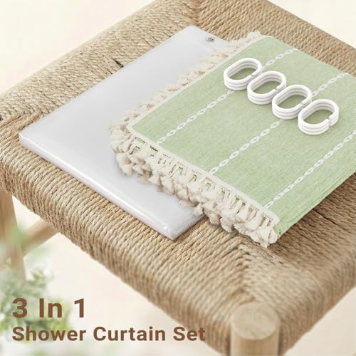 BTTN 3 in 1 Extra Long Linen Shower Curtain with Liner, Sage Green, 72x96 by BTTN - Used condition - Image 9