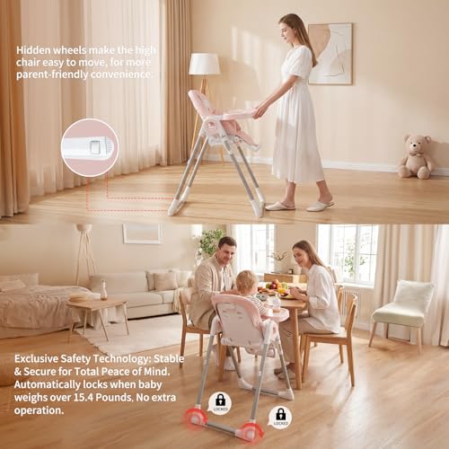 Image of Babilous Baby High Chair, 4-in-1 Foldable High Chair with Auto-Lock Wheels | Auto-Lock Wheels for Safe, Adjustable Comfort, Easy-Clean PU Seat, Infant Feeding, High Chair for Babies and Toddlers
