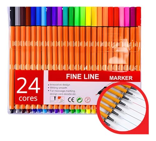 Kit Canetas Fine Line 0.4 mm 24 Cores Ponta Fina e Corpo Colorido