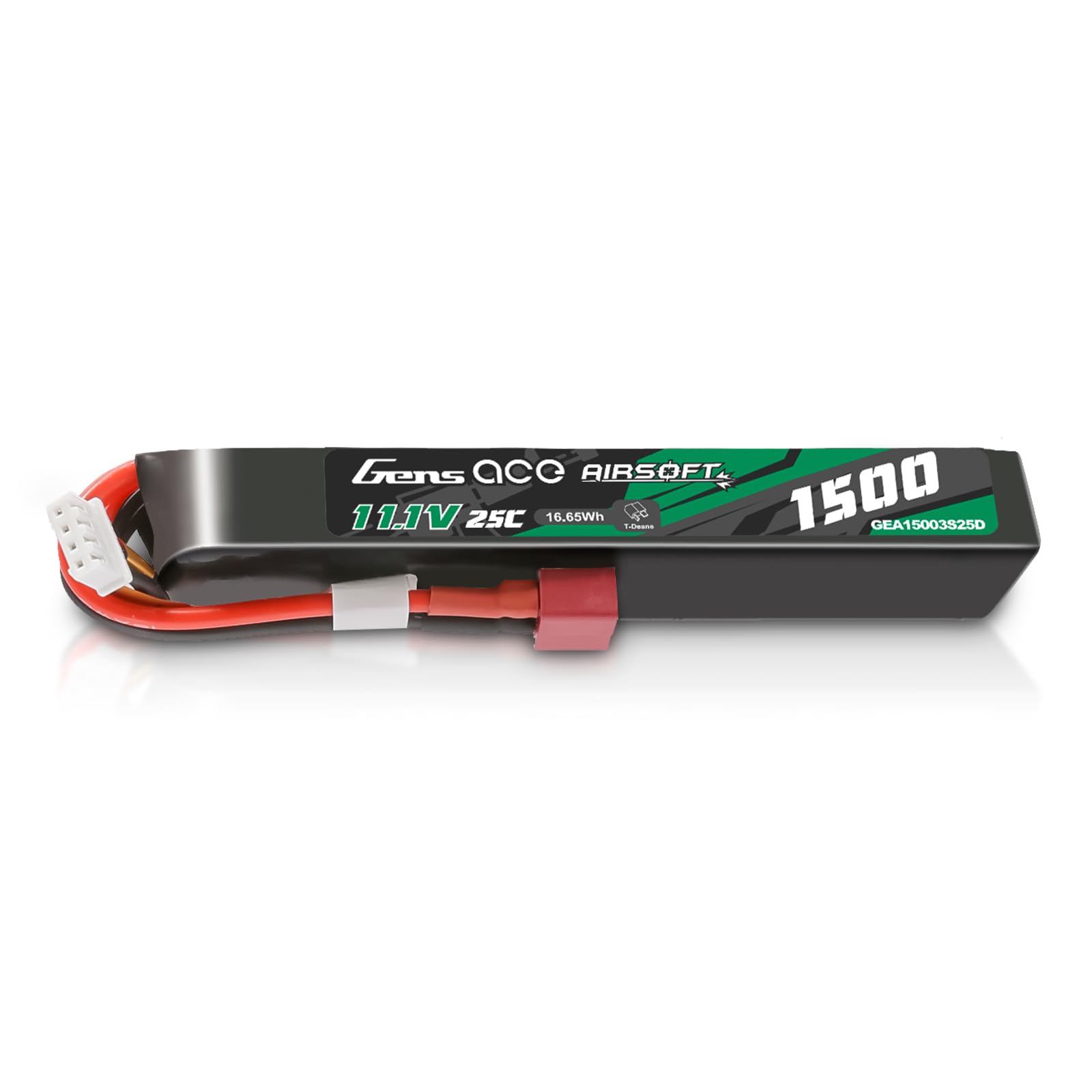 Gens Ace Batería LiPo 11,1 V 1500 mAh 25C 3S1P con Conector Deans (T-Deans), Compatible con Réplicas de Airsoft AEG