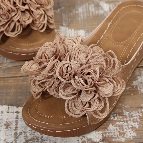 Womens Summer Beach Wedge Sandals Ladies Flowers Orthopedic Open Toe Dressy Slides Platform Comfortable Casual Floral Boho Sandals4