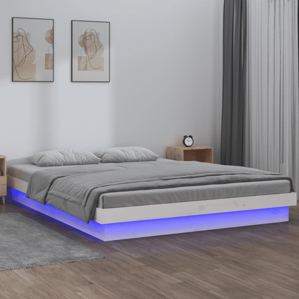 Rama łóżka z Litego Drewna z Kolorowymi światłami LED - Rustykalne Meble do Sypialni z Drewna Sosnowego |Rama łóżka Bez Materaca |Złącze USB (140 x 190 cm)