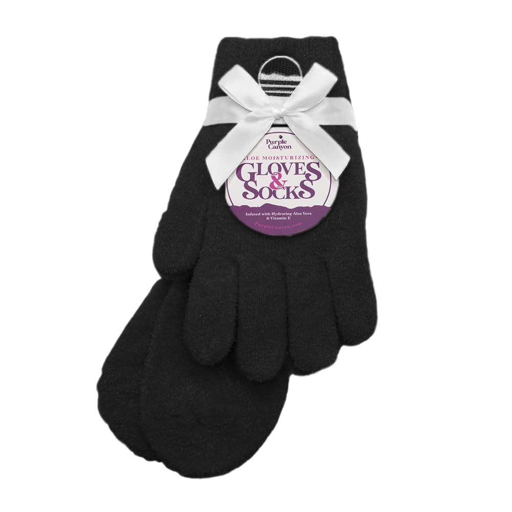 Purple Canyon Moisturizing Socks and Gloves Set | Black Fuzzy Socks and Gloves with Aloe and Vitamin E for Women | Women's Gifts for Self-Care