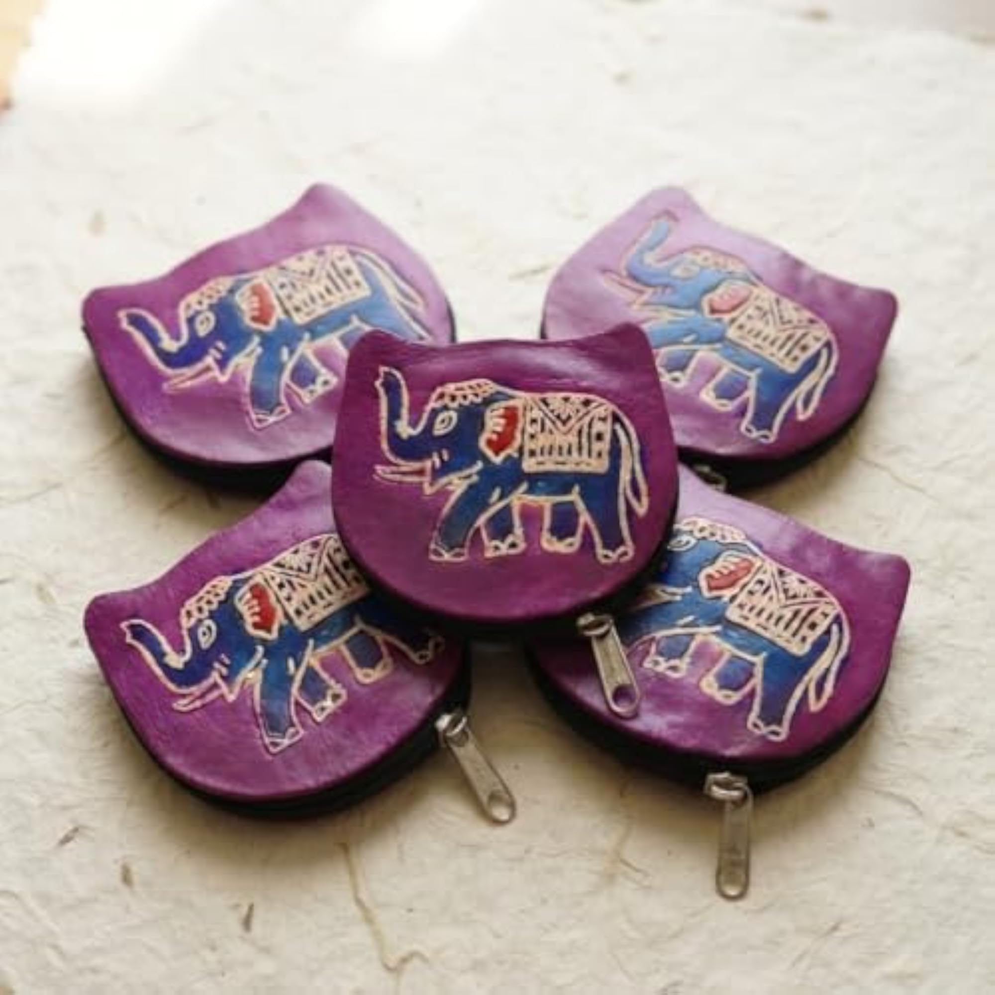 Elephant Design Genuine Leather Coin Purse