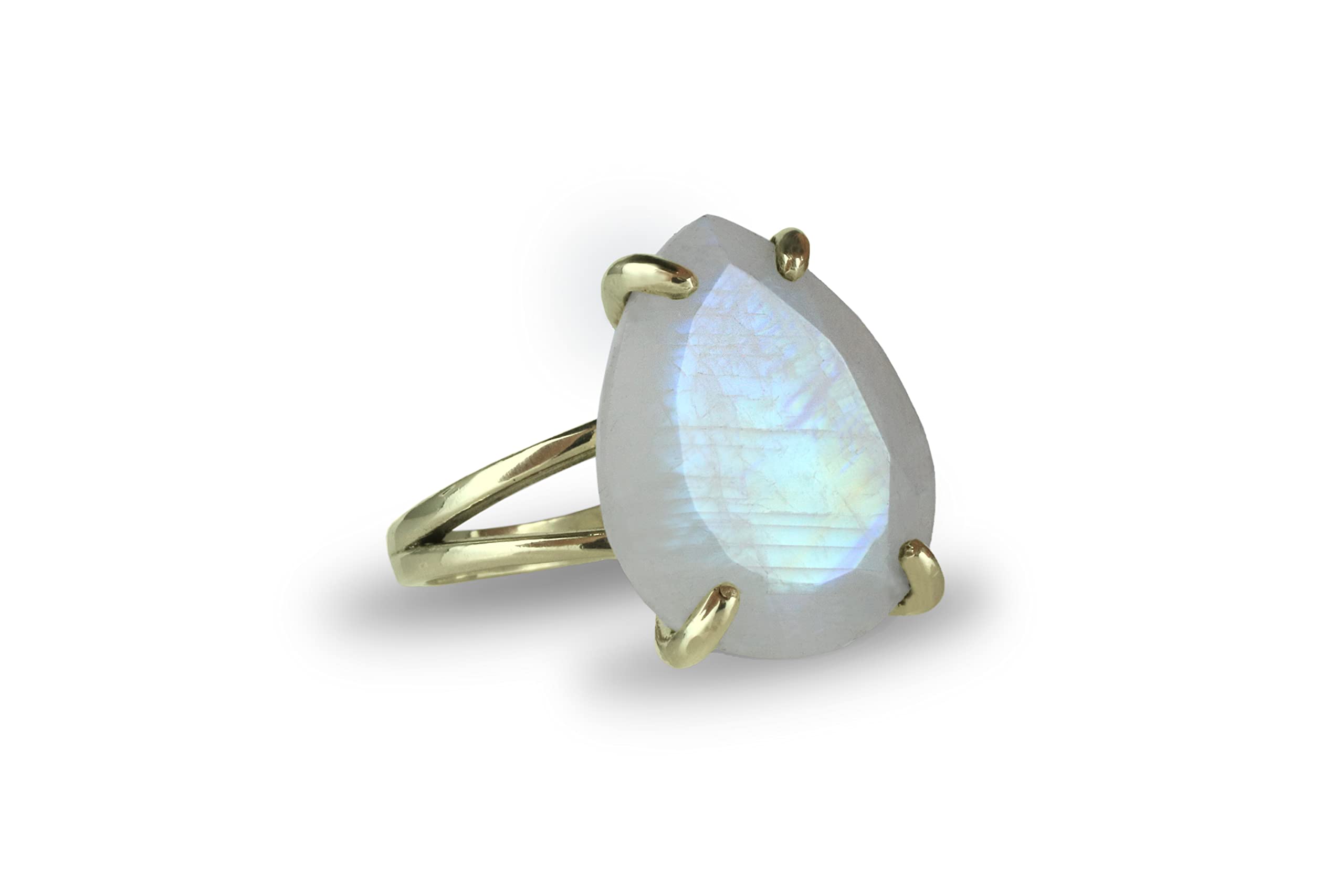 Leuchtender Mondstein Ring - Auffälliger Edelstein 925 Sterling Silber Ring, Mode Ring, Großer Stein Ring - Individuell Anpassbare Ringgröße und Material - mit Geschenkbox