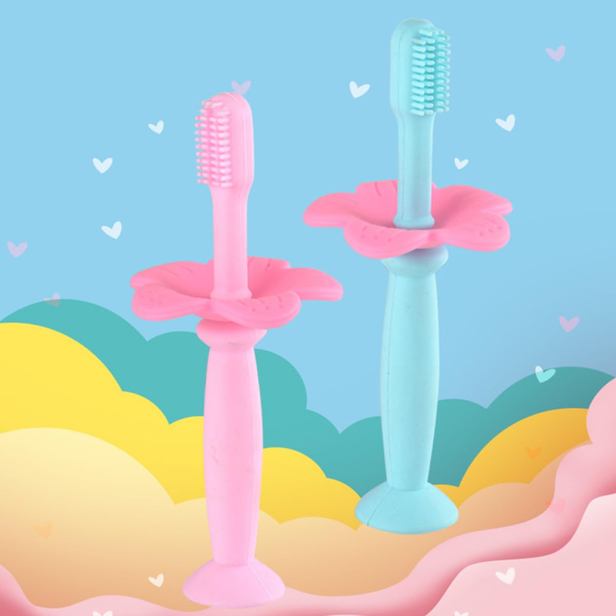 FRCOLOR 6pezzi Spazzolini Manuali Siliconper Ragazzo Ragazza Con Protezionper Gengive Rosa e Blu Per Igiene Orale Dei Piccoli Per Ai Denti Da Latte
