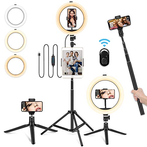 10" Ring Light with Tripod Stand Selife Ring Light with Phone&iPad Holder Dimmable LED Ring Light with Desktop Portable Tripod for Vlog, Photography, Makeup, Live Stream Compatible for iPhone Android