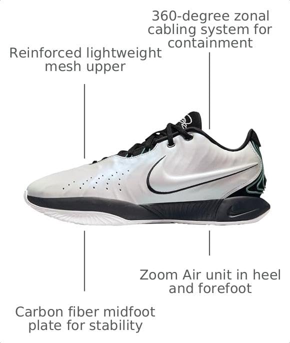 Image of NIKE Lebron XXI Conchiolin Basketball Shoes (HF5841-100, White /Bicoastal /Photon Dust /Black) Size 8.5