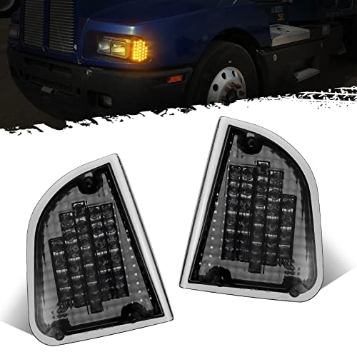 Partsam 1Pair Amber 29 Led Front Turn Signal Lights And Parking Lights Assembly Replacement For Kenworth T600 T660 K300 T300 T330, Smoked Lens,Lh & Rh, 1157 Plug #TOP3